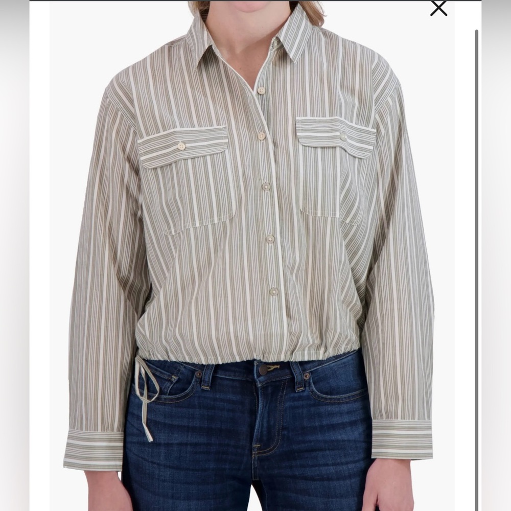 Stripe Cinch Hem Button-Up Shirt lucky brand sz S